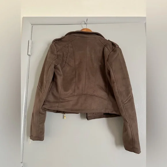 J2 by Jou Jou vegan leather moto biker jacket tan full zip women's size M - Picture 4 of 10